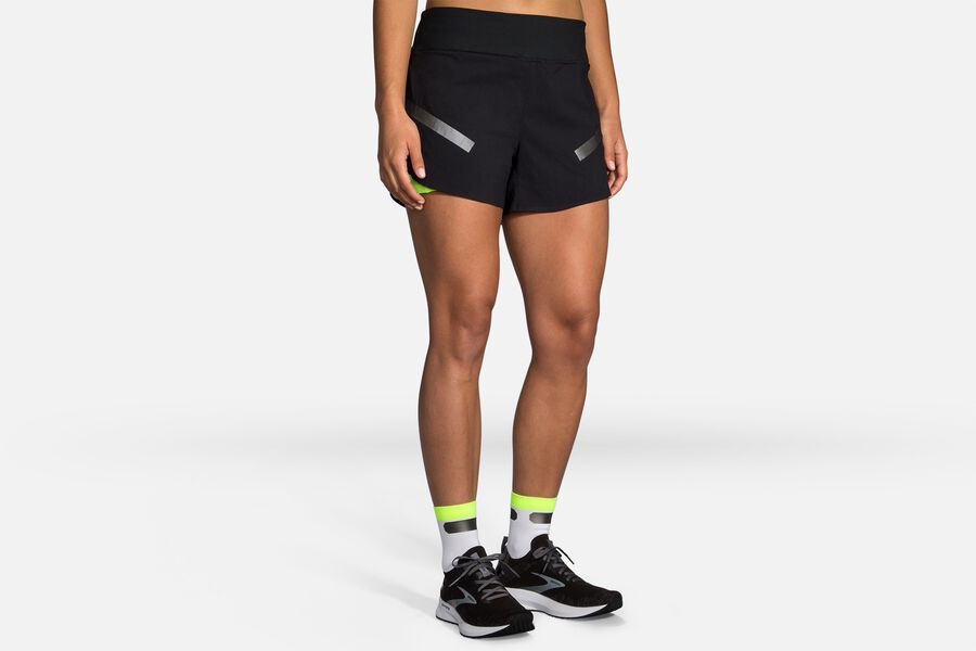 Womens Brooks Carbonite 4" 2-in-1 Bottoms Black | Clothing 6410-WOYTA